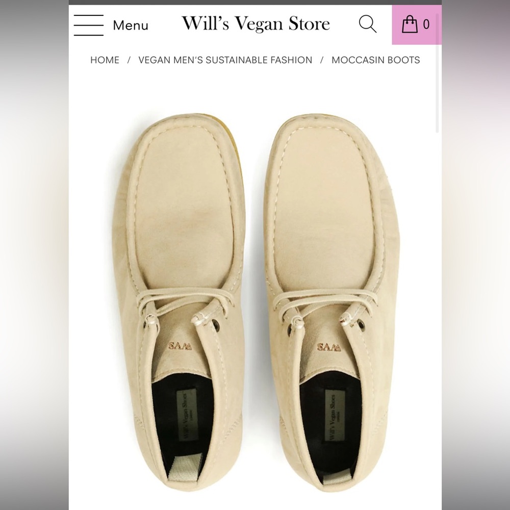 will’s vegan shoes cream vegan suede moccasin boots size 9 or 42